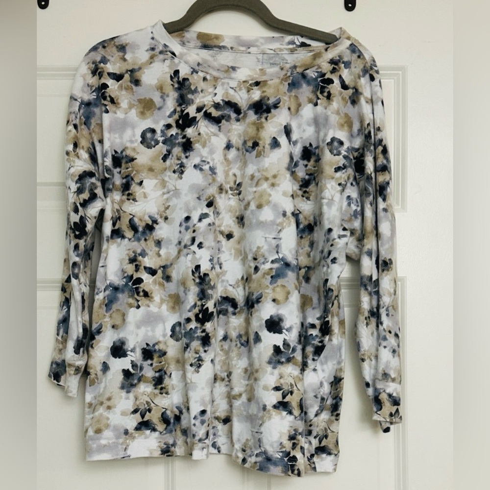 J. Jill Pure Organic Cotton Floral 3/4 Sleeve Sweatshirt EUC Size Medium